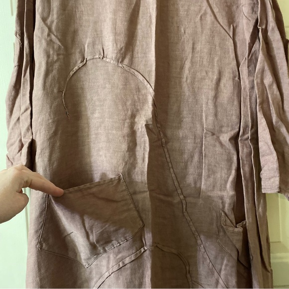 Cynthia Ashby Lagenlook Long Sleeve Linen Dress Dusty Pink Size Large - Picture 4 of 12